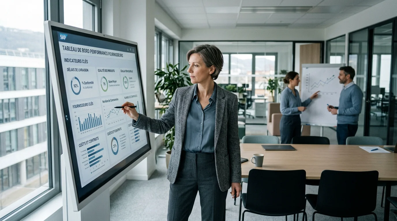 Responsable achats analysant la performance de ses fournisseurs sur un tableau de bord