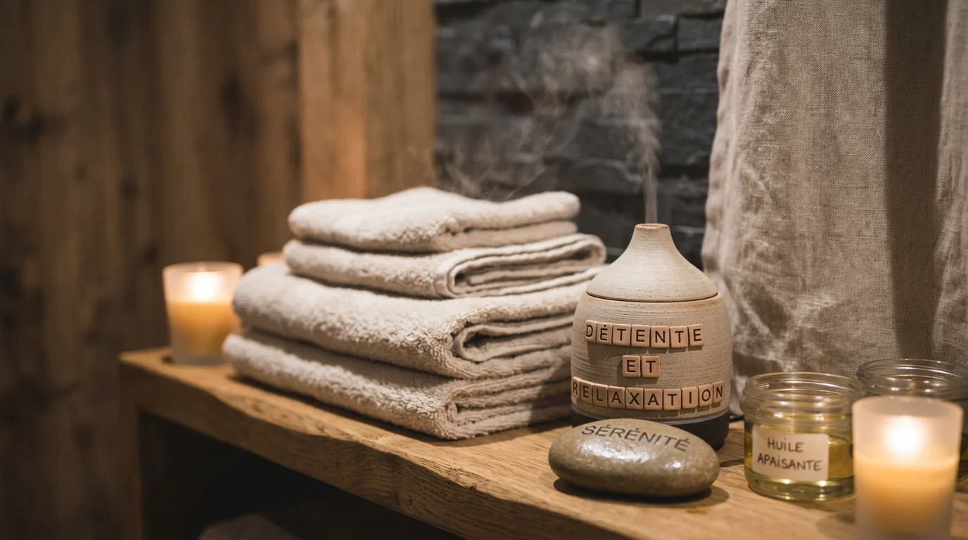 Détails d'ambiance relaxante dans une salle de massage à domicile