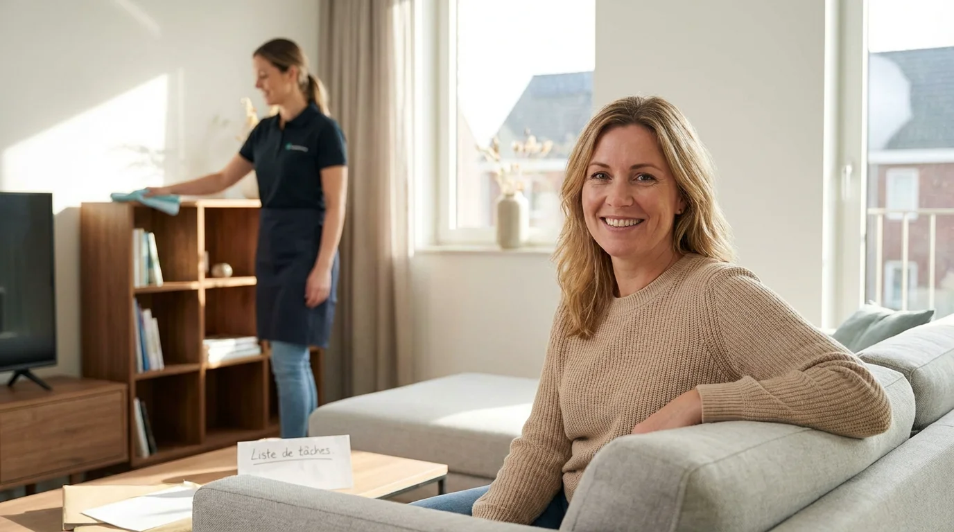 Particulier satisfait pendant l'intervention d'une entreprise de nettoyage à domicile