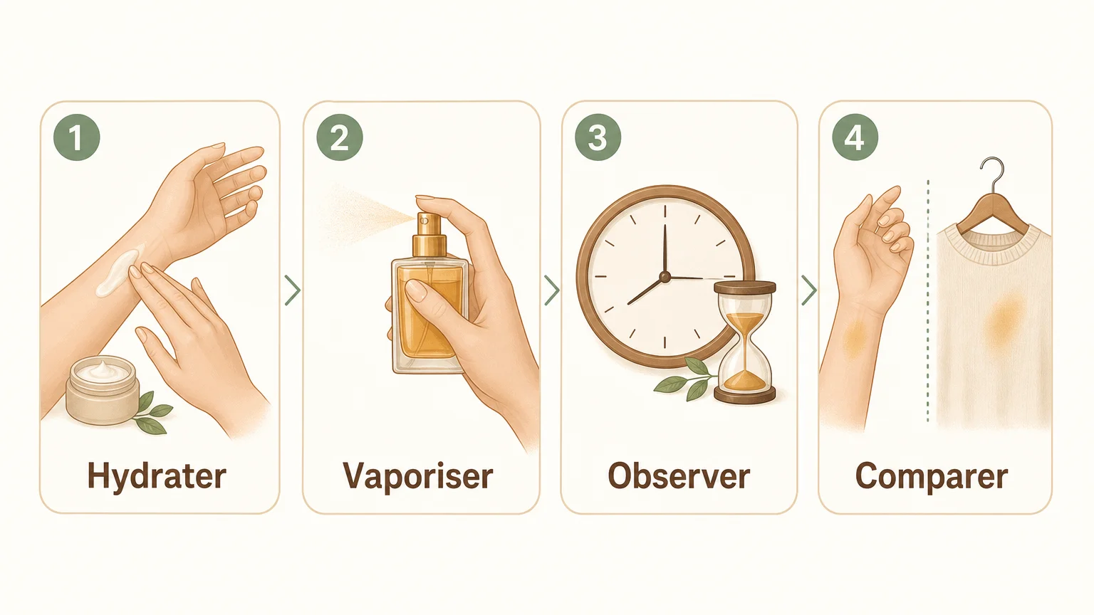 Méthode en quatre étapes pour tester la tenue d’un parfum inspiré