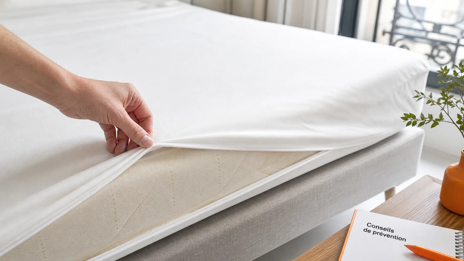 Couture d’un matelas inspectée pour rechercher une punaise de lit