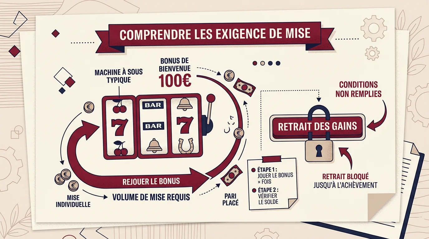Schéma expliquant le fonctionnement du wager et des tours gratuits