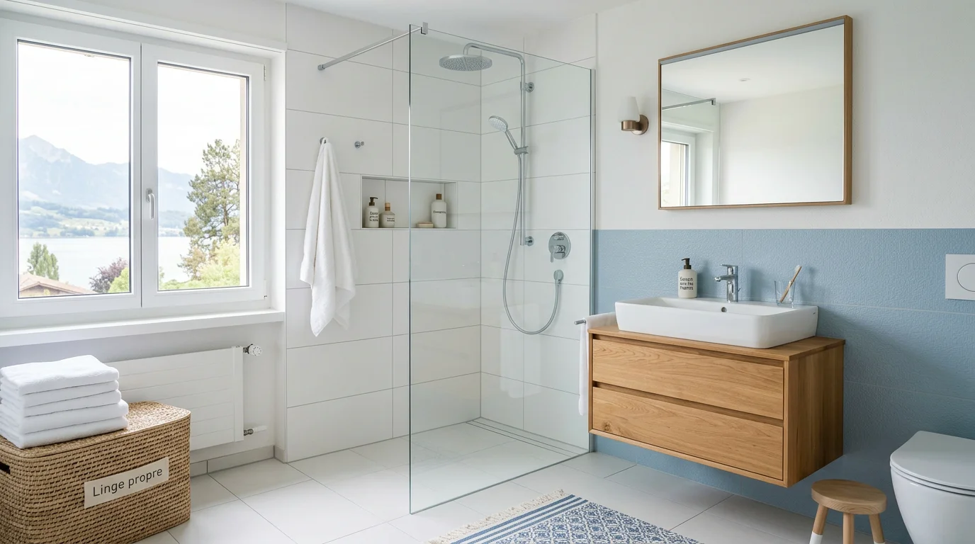 Salle de bain rénovée avec douche moderne à Châtelaine