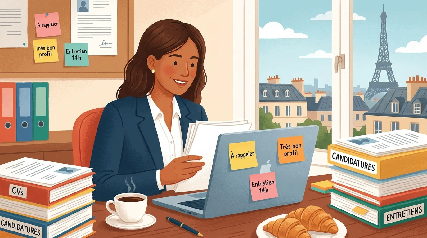 Professionnel des ressources humaines consultant des candidatures dans un bureau en France