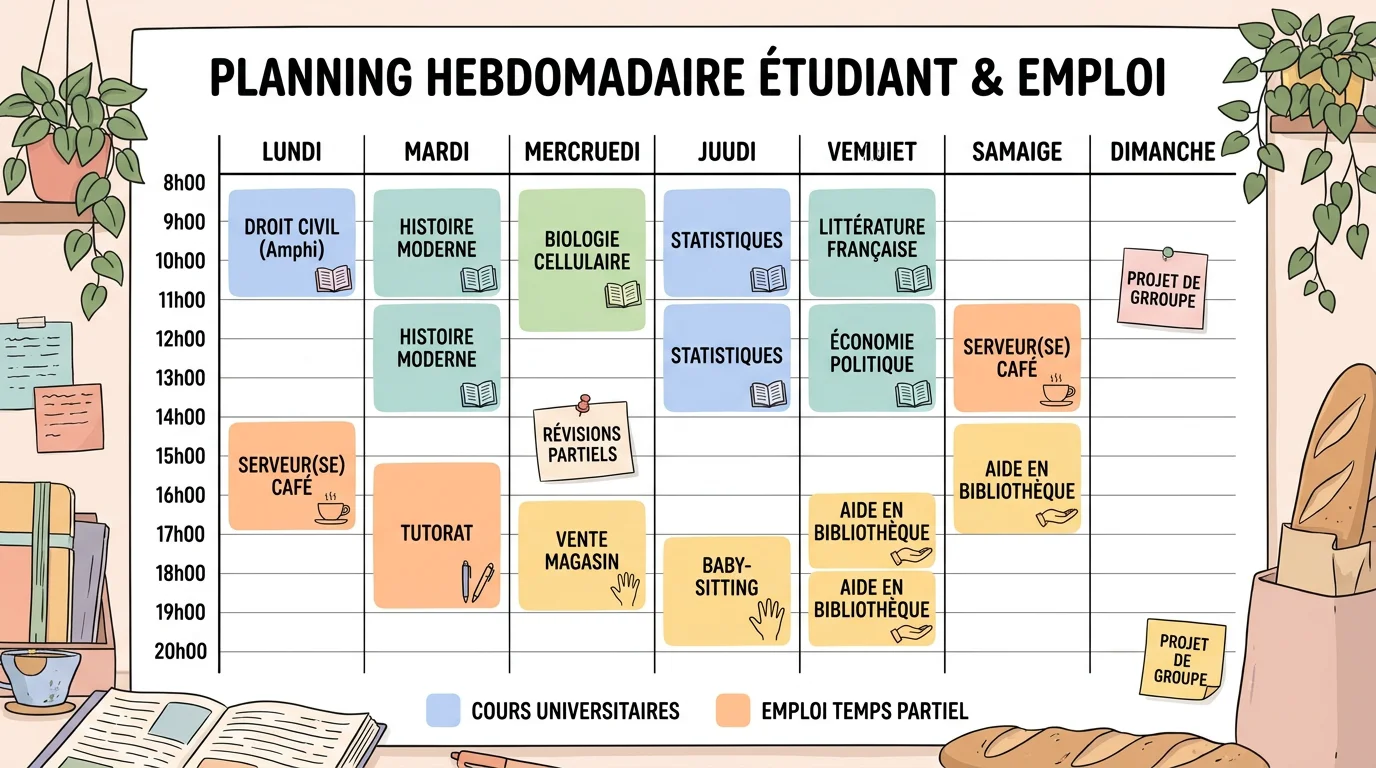Planning type combinant études et job étudiant en Île-de-France