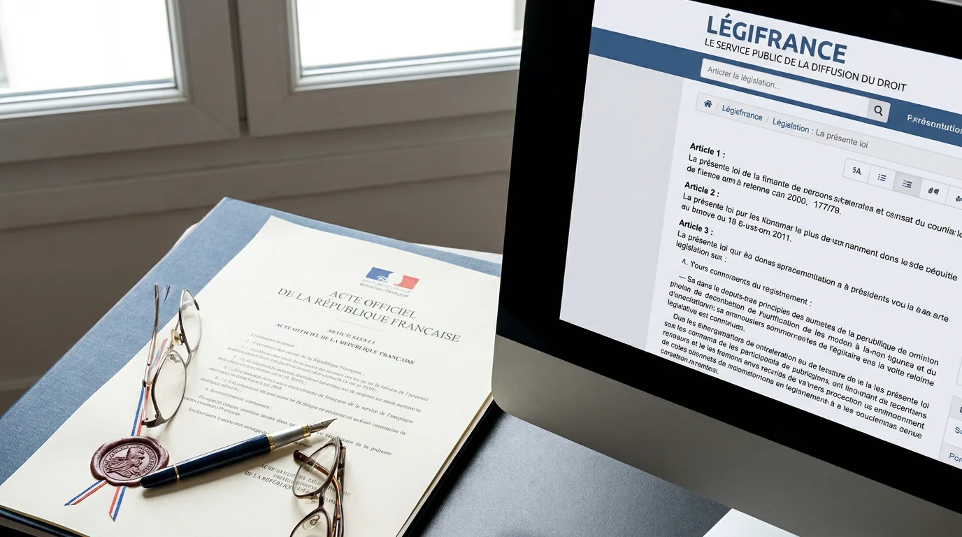 Document officiel français et écran affichant la réglementation sur les armes
