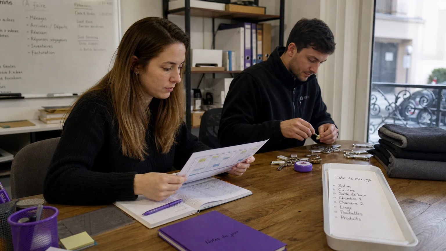 Équipe de conciergerie organisant les réservations et les ménages