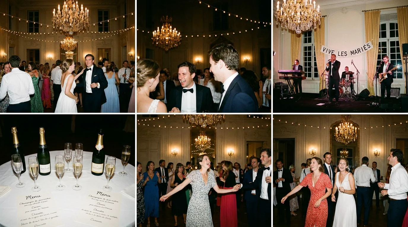 Invités dansant lors d'une animation surprise pendant la soirée de mariage