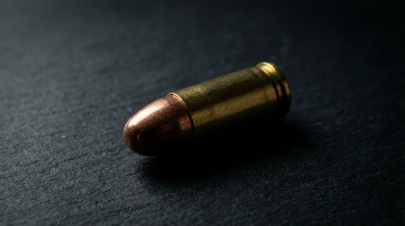 Cartouche 9 mm Parabellum en gros plan sur fond sombre