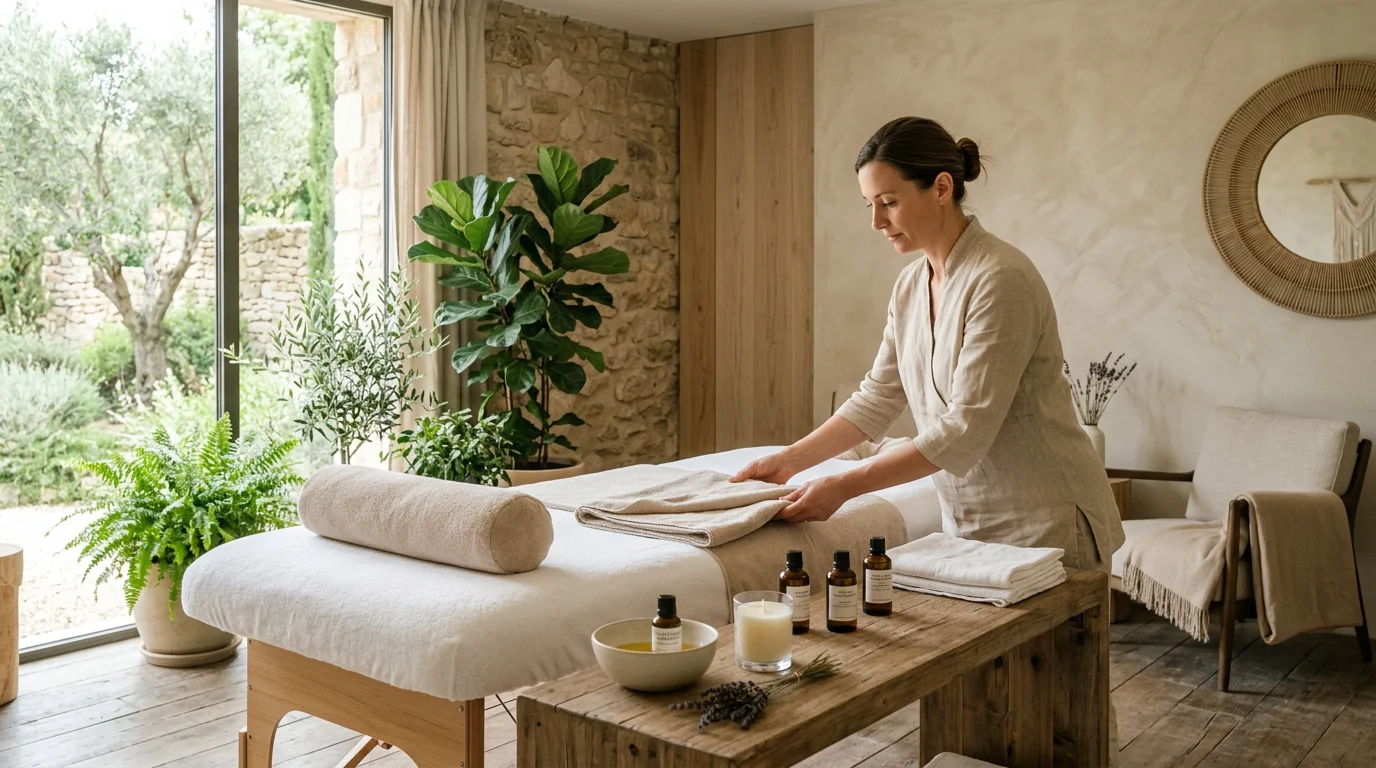 Espace de soins bien-être préparé pour une prestation de massage