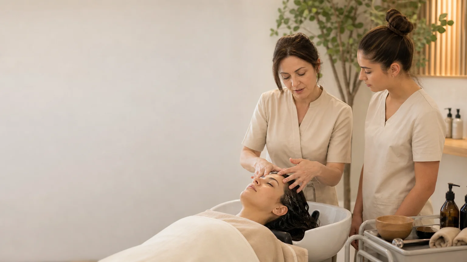 Formation professionnelle au Head Spa avec apprentissage du massage du cuir chevelu