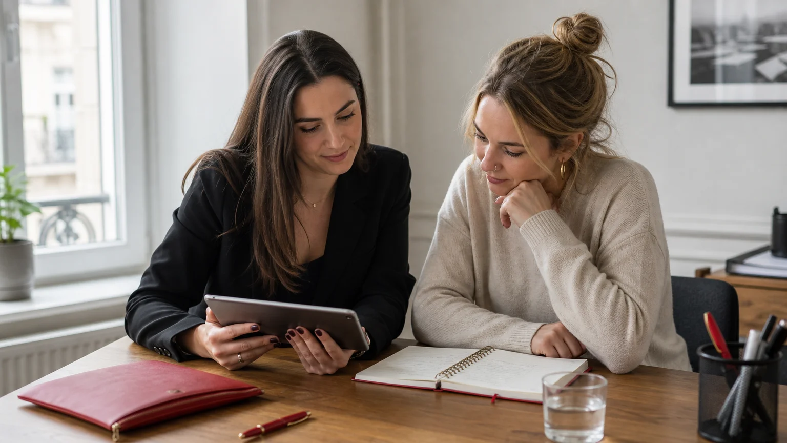 Créatrice et responsable d’agence comparant une plateforme de contenu privé