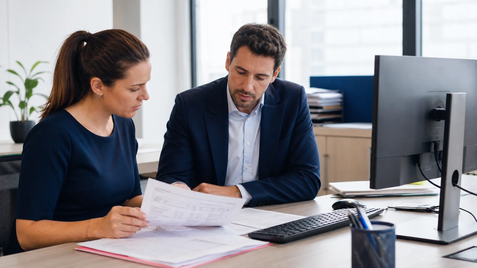 Équipe comptable européenne contrôlant une facture fournisseur avant son règlement