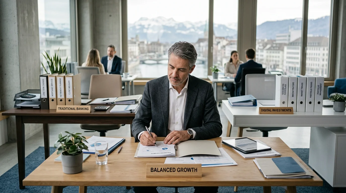 Person comparing three different third pillar routes at a desk