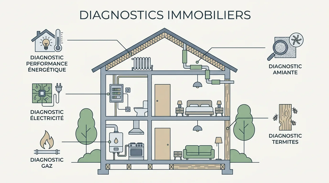 Illustration des différents diagnostics immobiliers obligatoires pour une maison