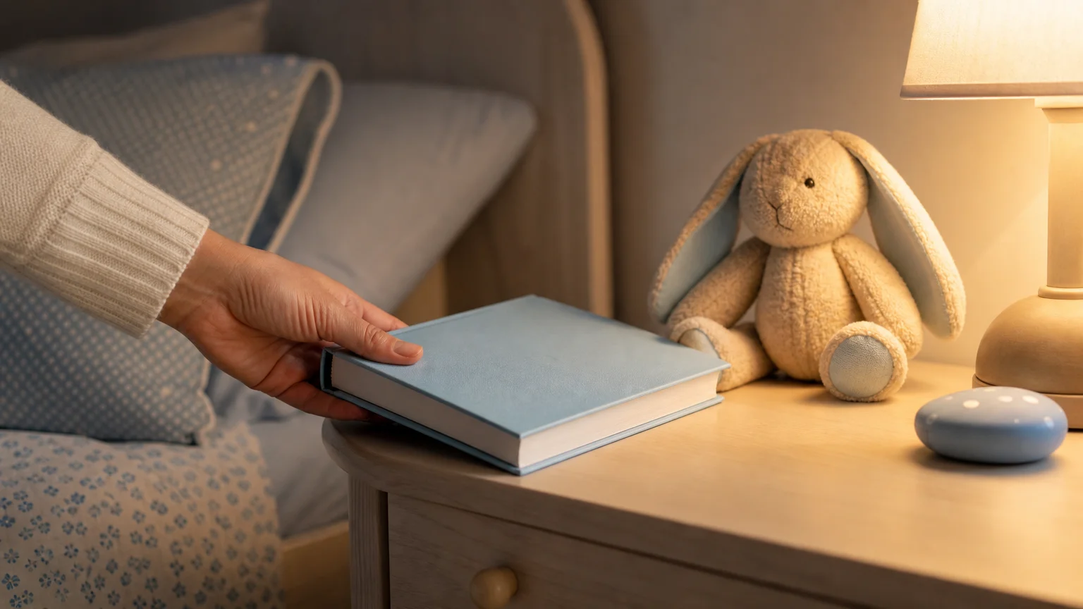 Livre et doudou préparés pour le rituel du coucher d’un enfant