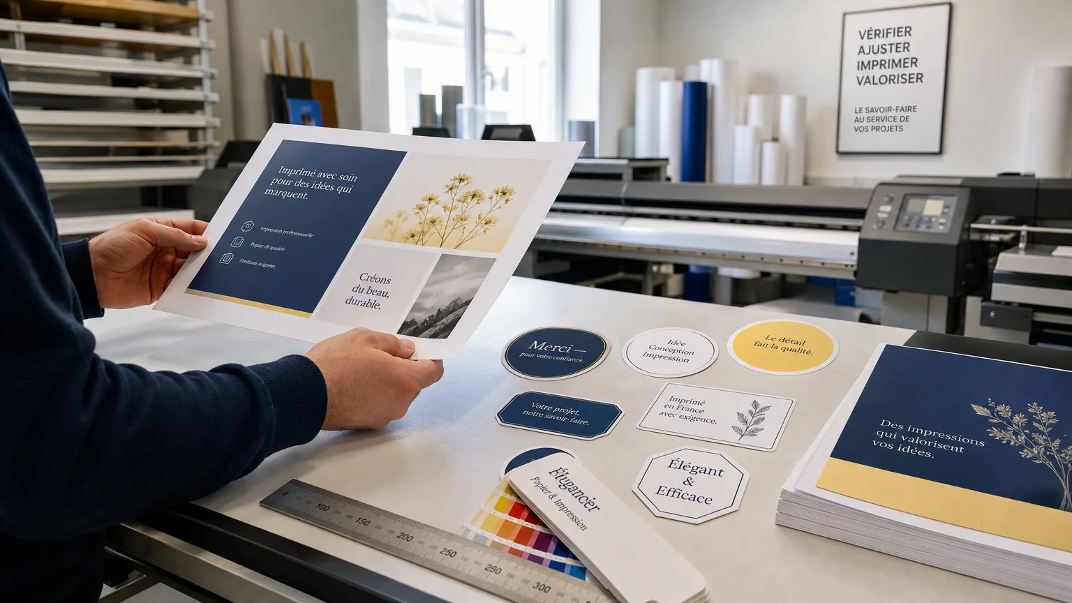 Vérification d’un fichier et d’échantillons de stickers dans un atelier d’impression