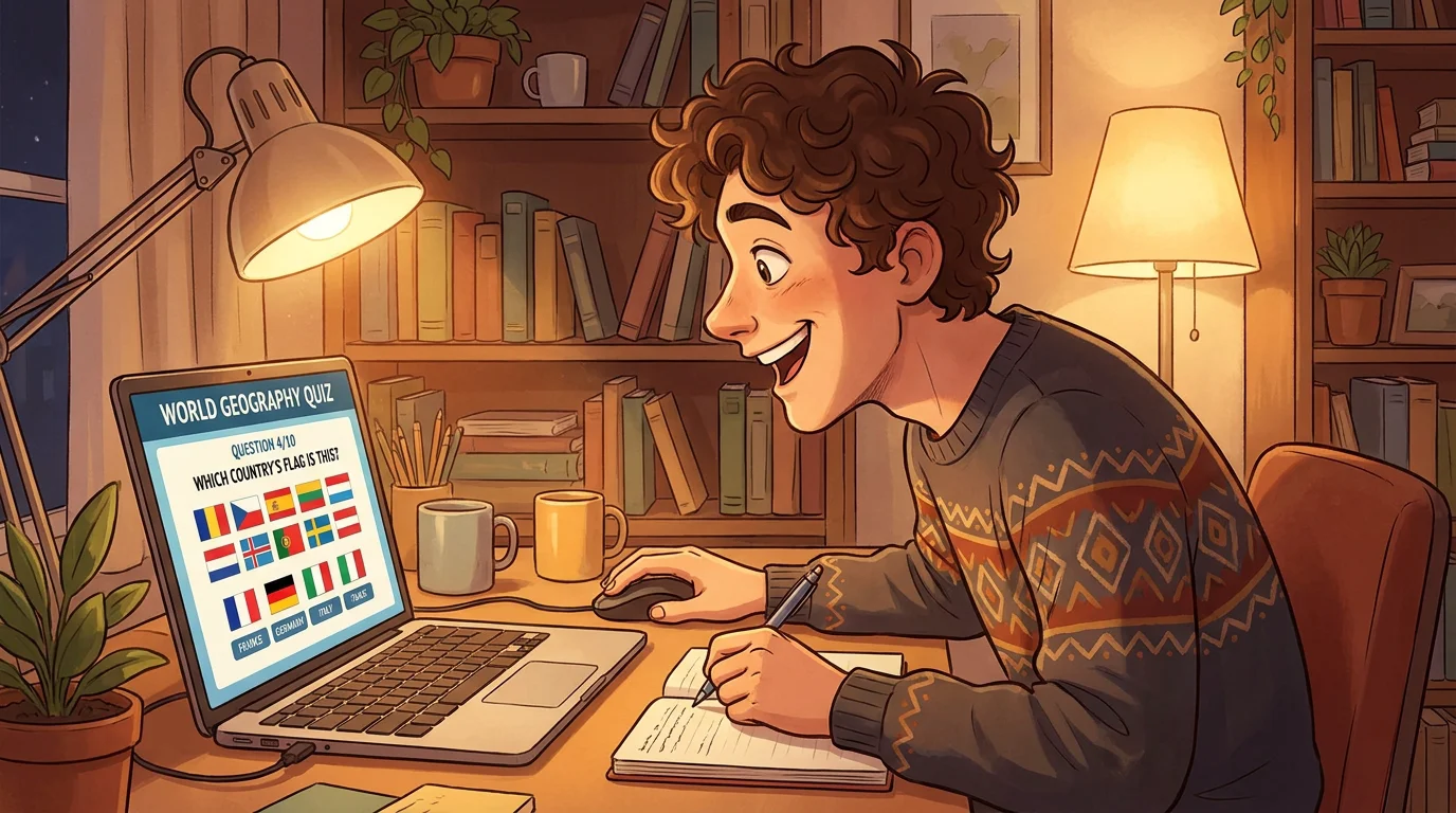 Person excitedly taking an online flag quiz on their laptop