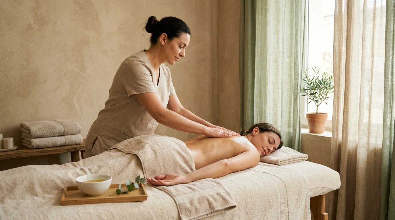 Personne détendue recevant un massage holistique à l'huile sur table