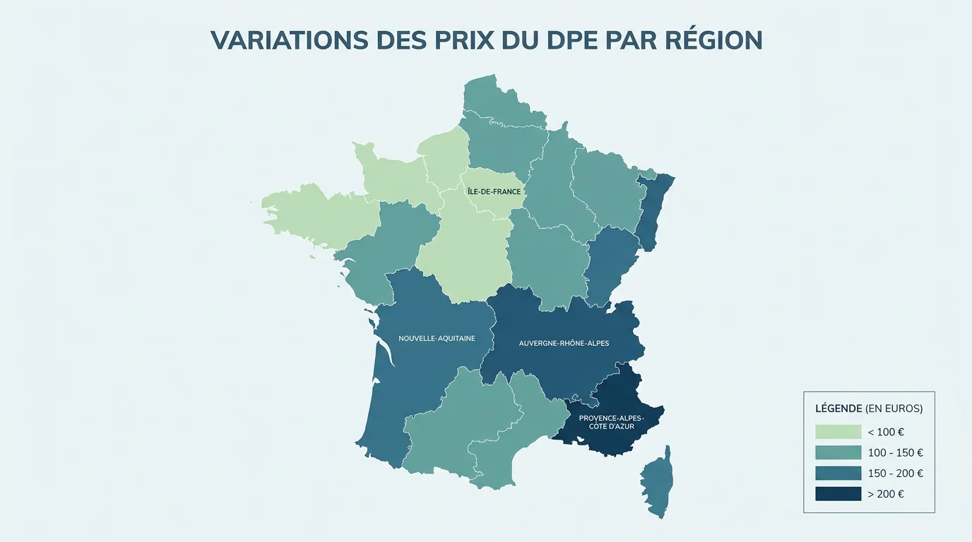 Carte de France illustrant les variations du prix du DPE par département en 2026