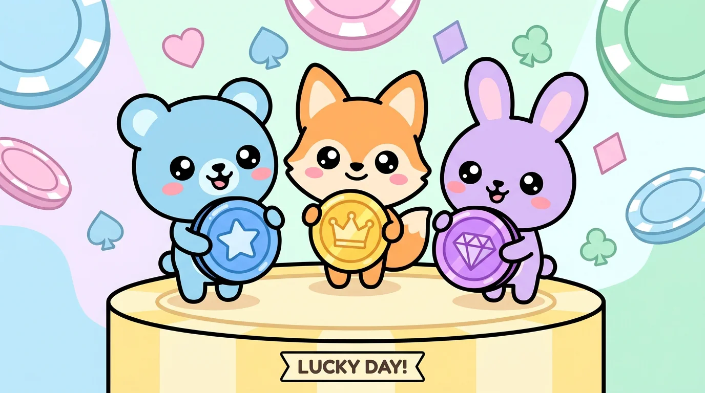 Cute cartoon characters holding different crypto coins representing stablecoin casino payments