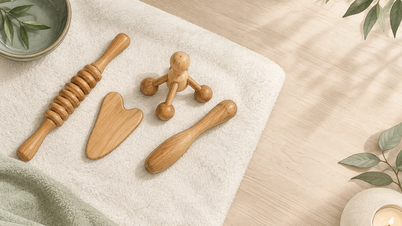 Instruments en bois utilisés pour un massage de madérothérapie