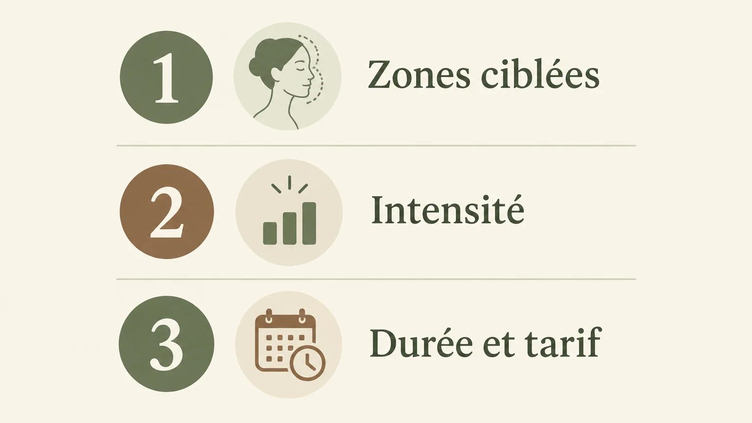Trois critères pour choisir un soin corporel : zones, intensité, durée et tarif
