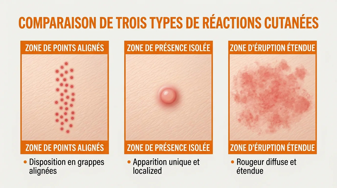 Comparaison visuelle entre piqûre de punaise, de moustique et réaction allergique