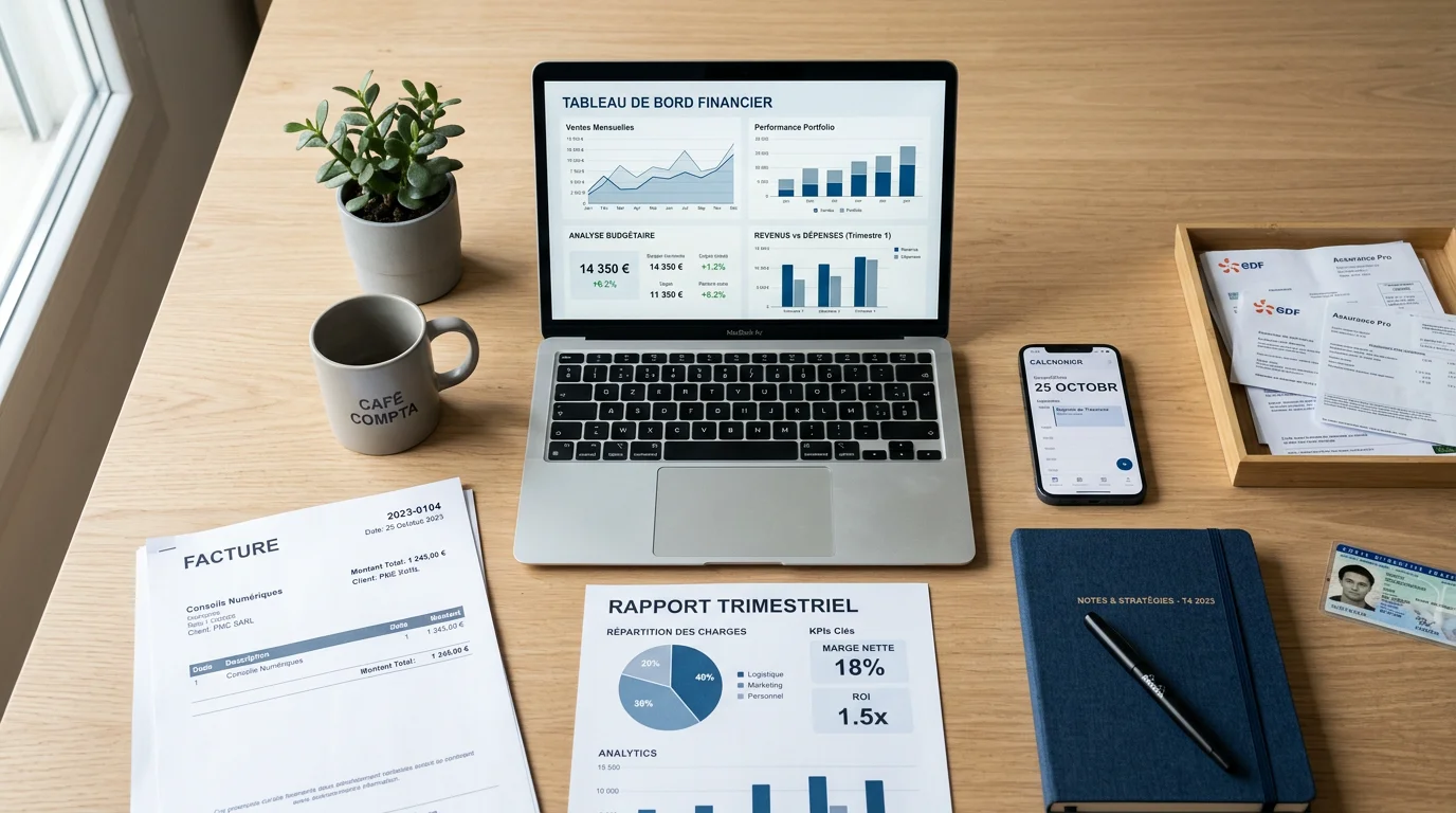Bureau organisé illustrant la connexion entre facturation et comptabilité