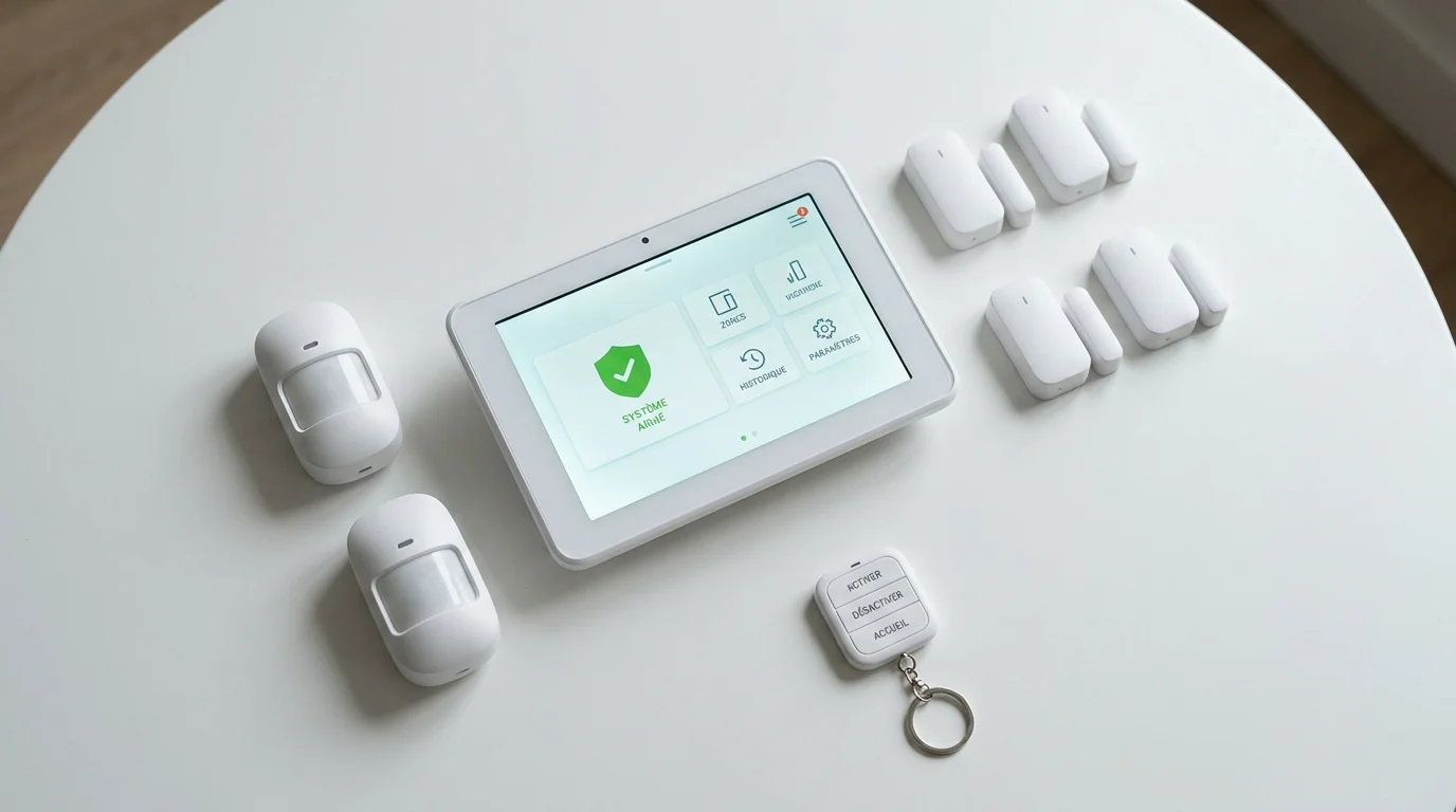 Kit d'alarme sans fil sans abonnement avec centrale tactile, détecteurs de mouvement et capteurs d'ouverture