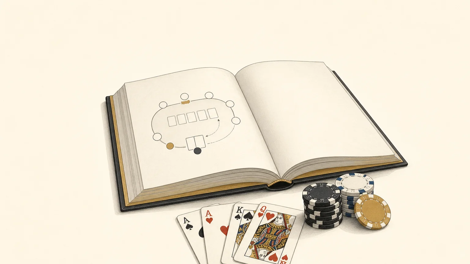 Présenter les livres de poker comme un outil d’étude concret, avec un point focal simple qui évoque stratégie et lecture.