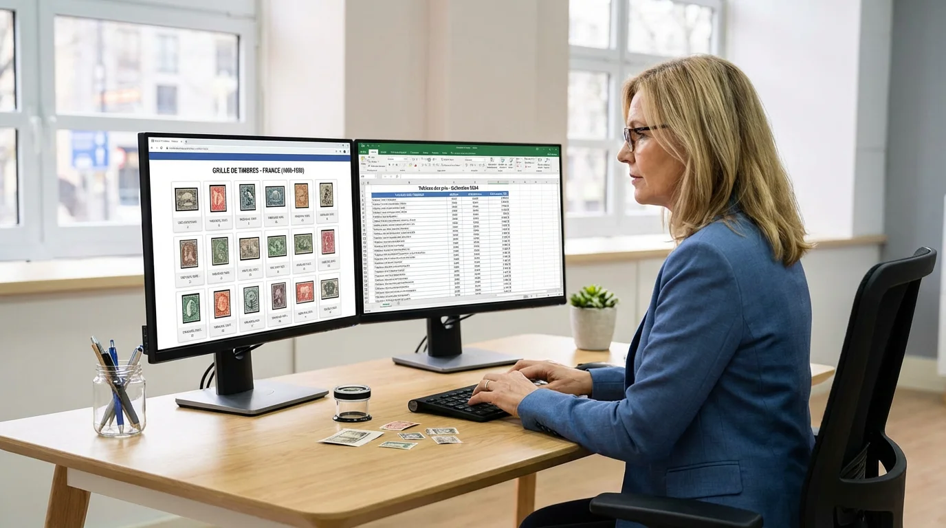 Comparaison de logiciels de philatélie sur écran d'ordinateur