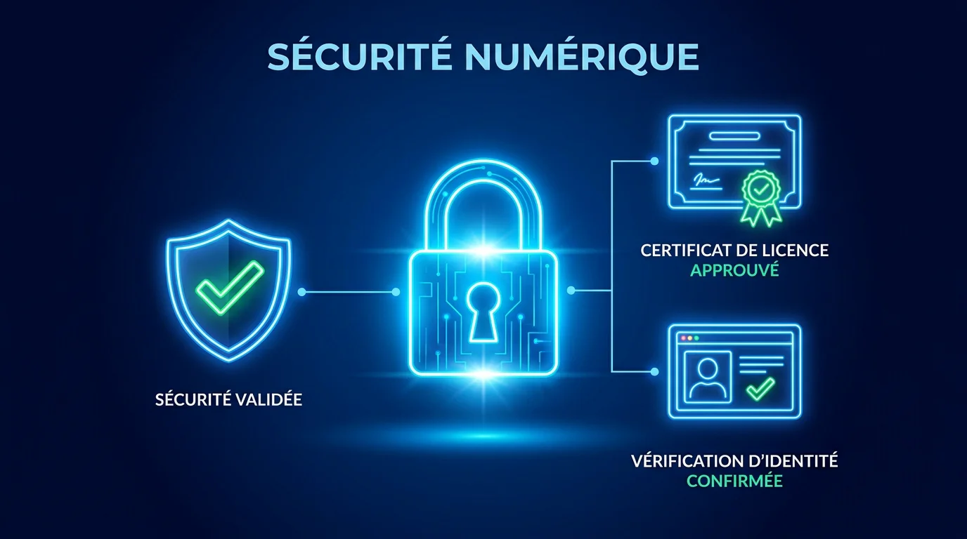 Illustration de la sécurité des casinos en ligne : licence, chiffrement et vérification KYC