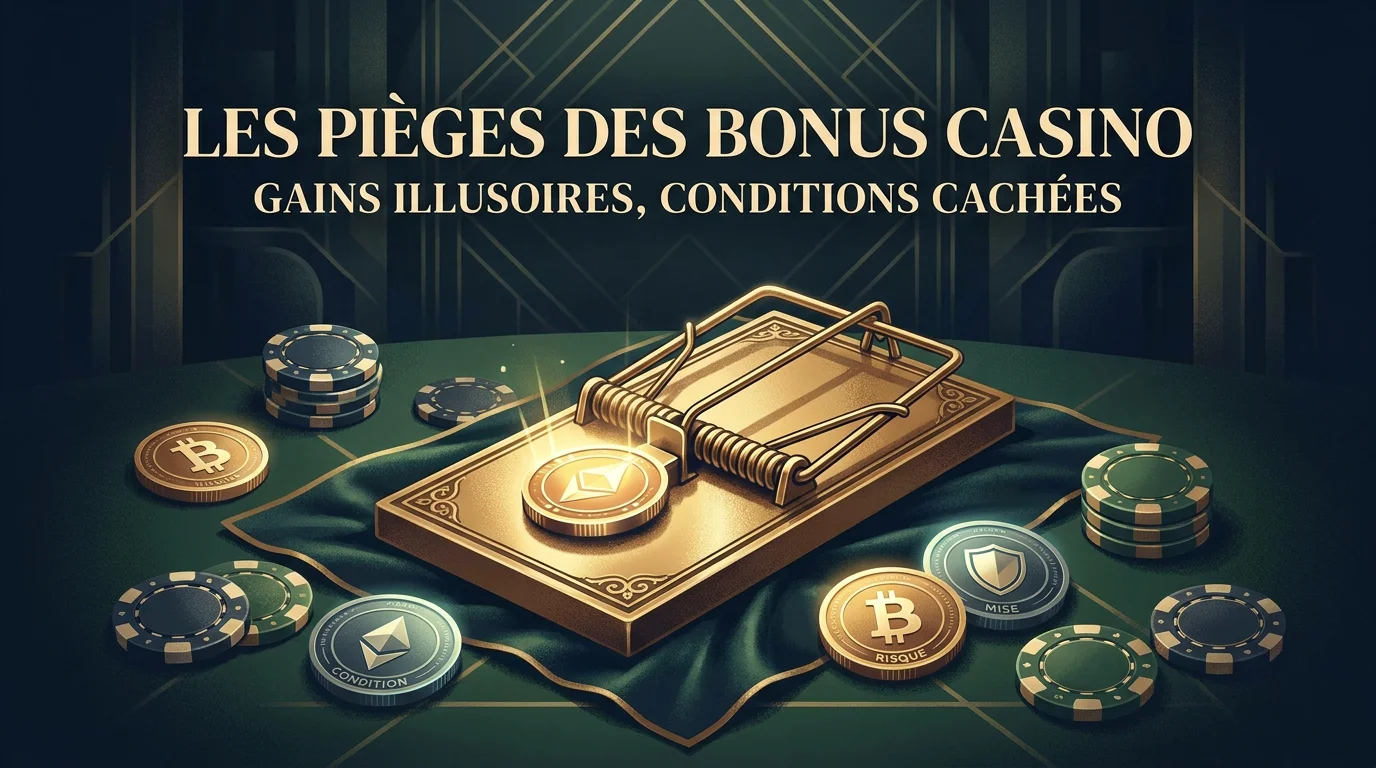 Illustration symbolique des pièges à éviter dans les bonus sans dépôt de crypto casinos