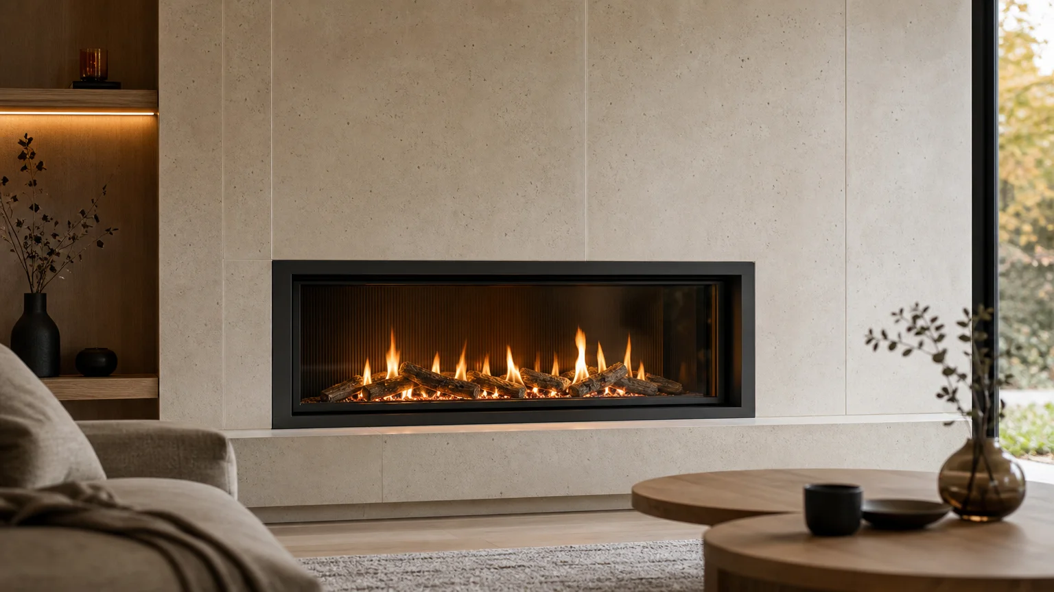 Cheminée à gaz contemporaine dans un intérieur résidentiel