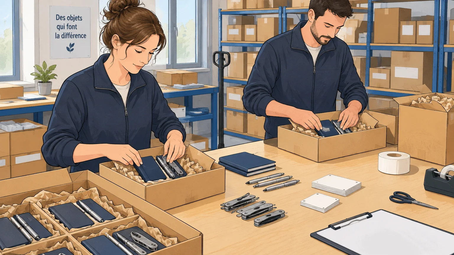 Préparation de colis contenant des outils publicitaires pour une distribution multipoint