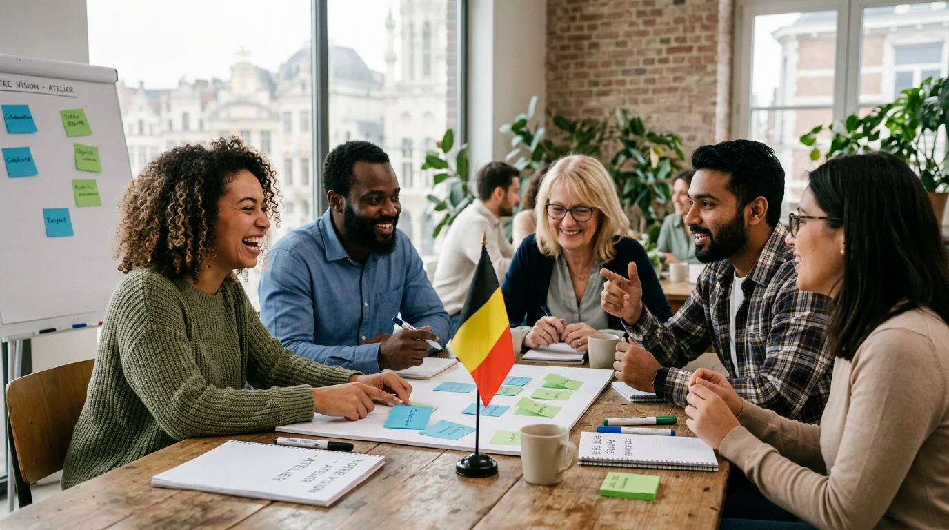Groupe de collègues réunis lors d'un workshop de team building en entreprise