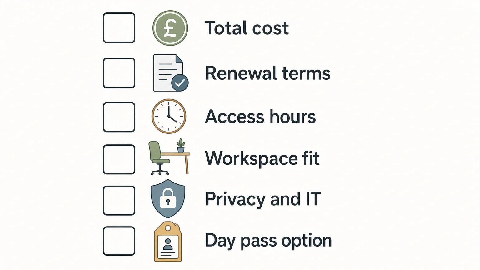 Checklist for comparing flexible office memberships