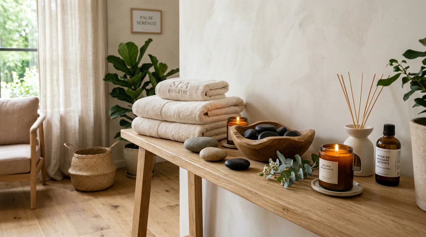 Espace de bien-être avec pierres naturelles et éléments de détente