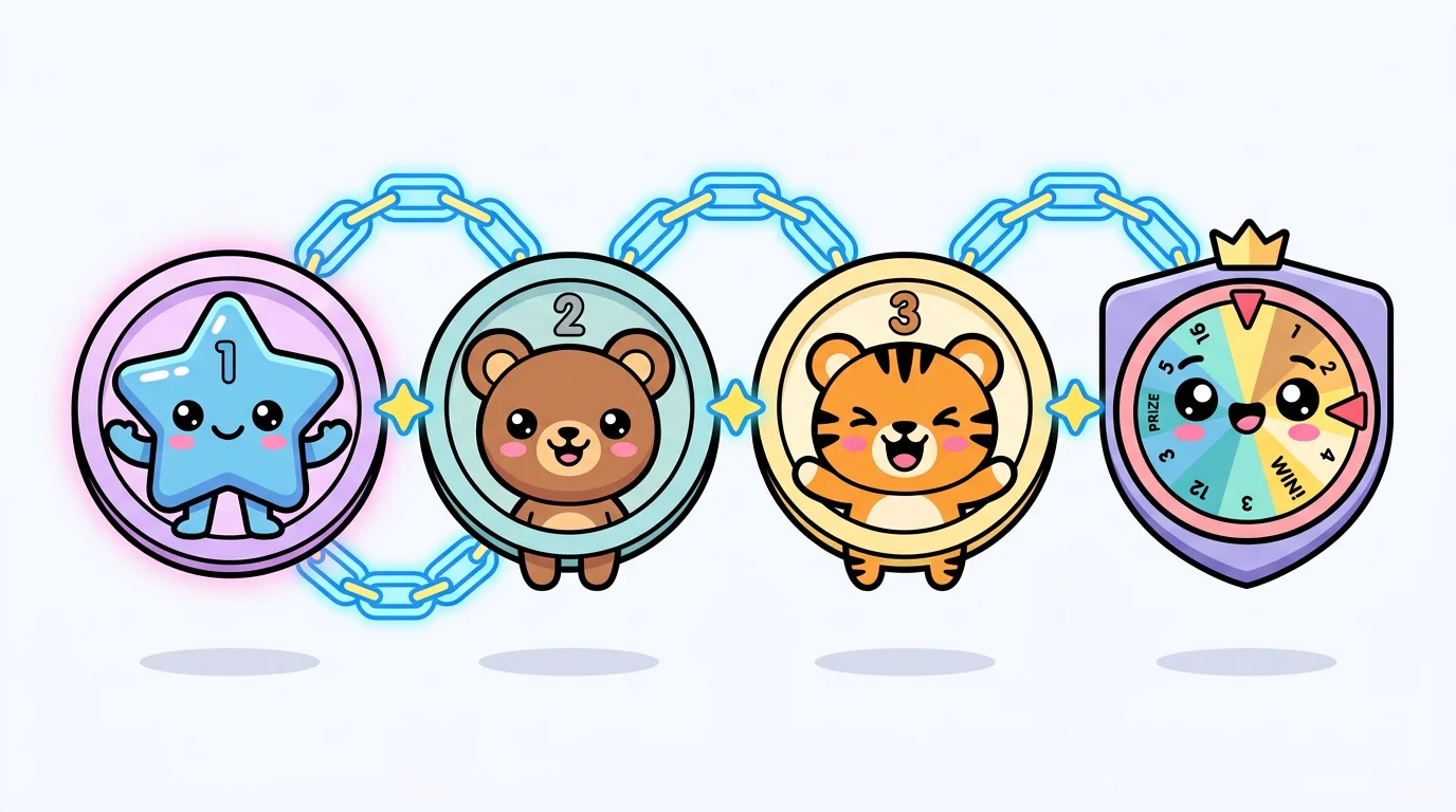 Chibi casino mascots linked by a chain symbolizing on-chain verification
