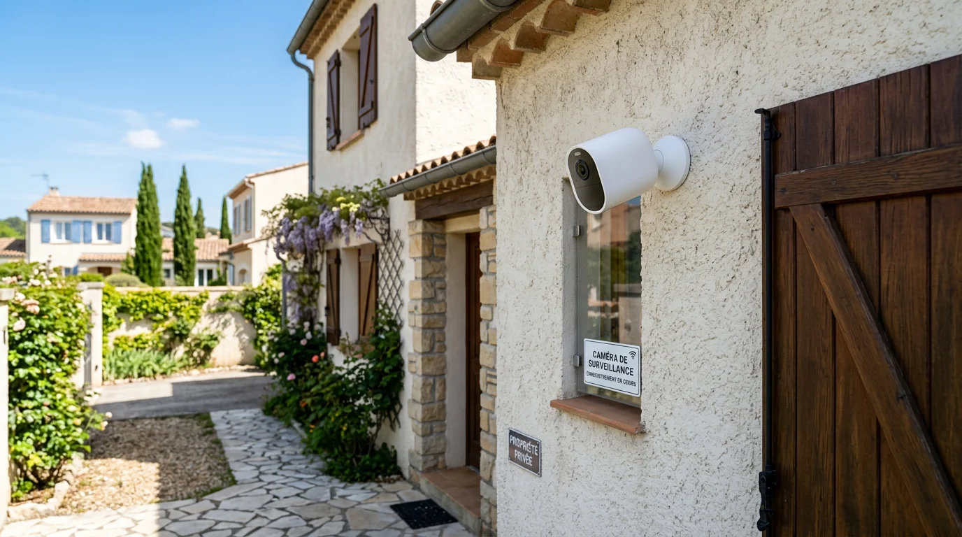 Caméra de sécurité sans fil fixée sur la façade d'une maison