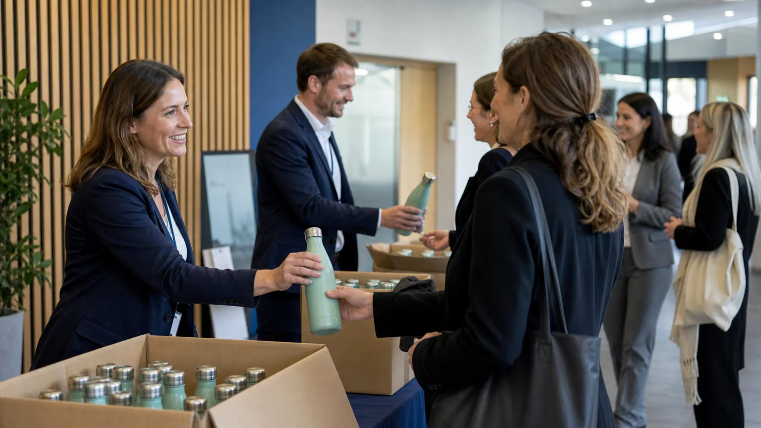 Distribution de bouteilles personnalisables lors d’un événement professionnel