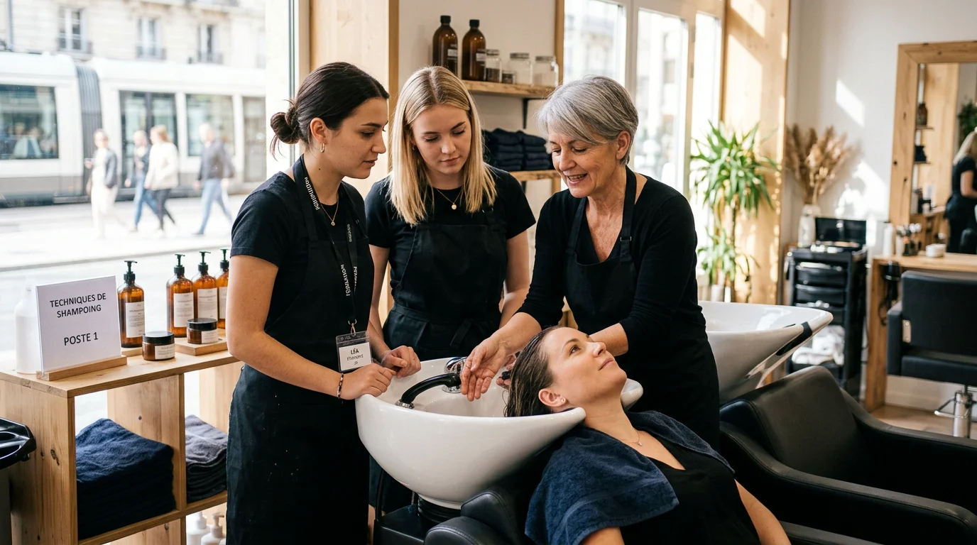 Formatrice encadrant des stagiaires lors d'une formation Head Spa en présentiel