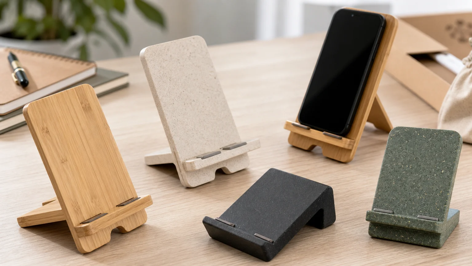 Sélection de supports de téléphone personnalisables en matériaux responsables