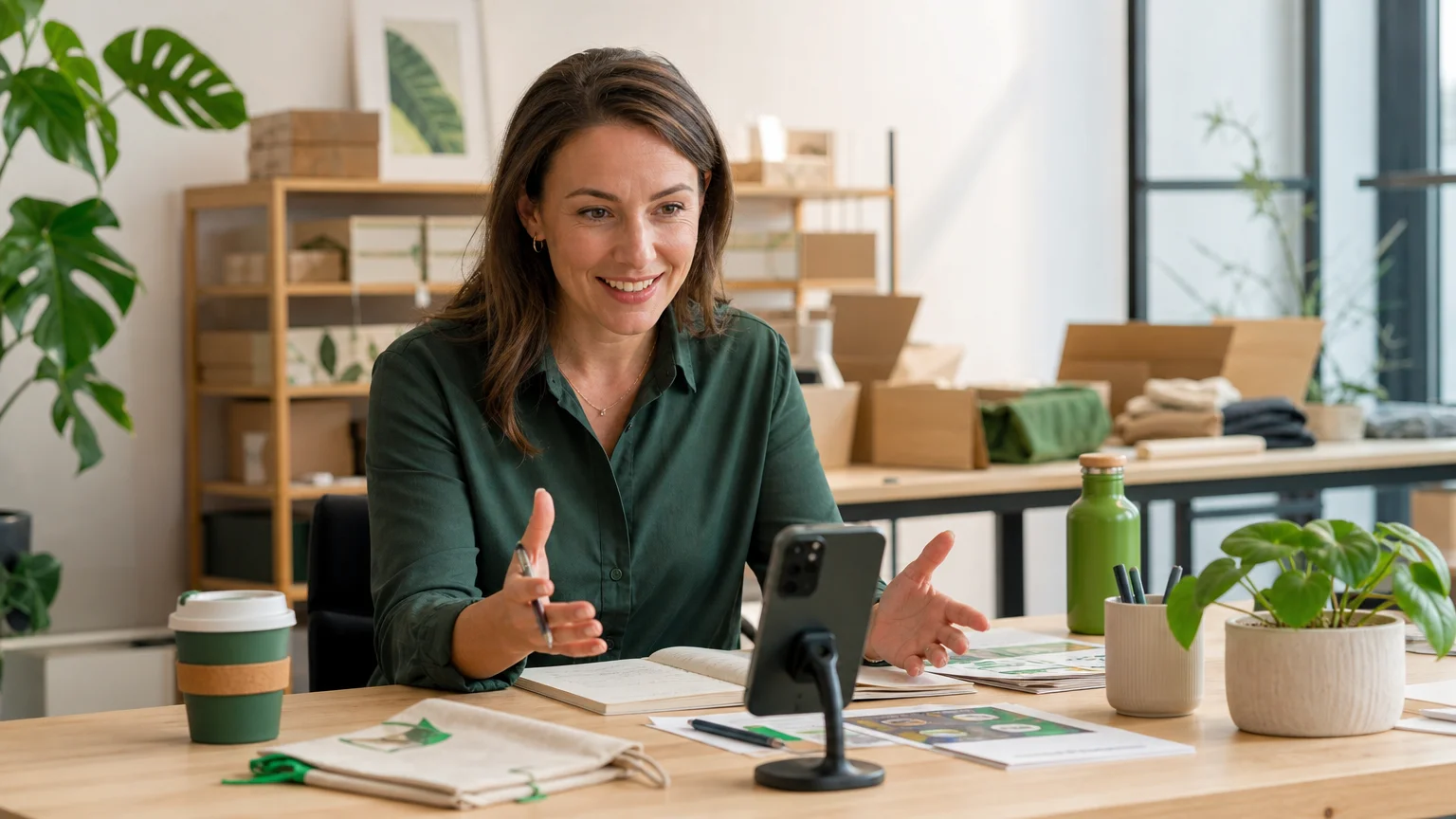 Utilisation professionnelle d’un support de téléphone sur un bureau