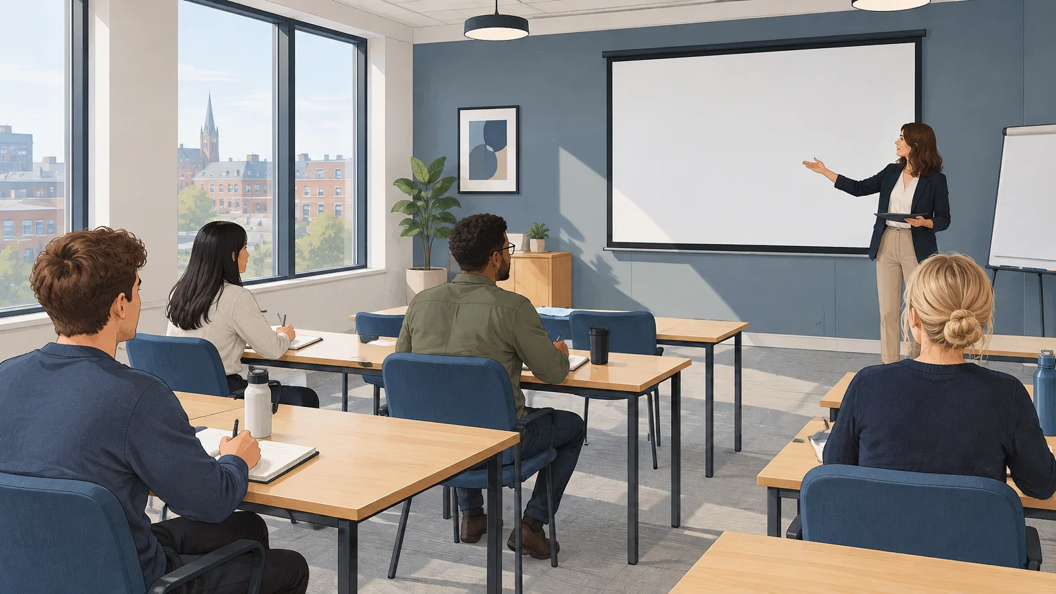 Facilitator leading a small group training session in a Birmingham meeting room