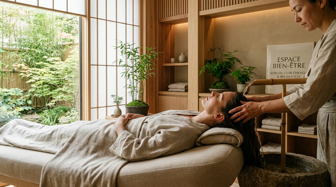 Soin Head Spa japonais dans un espace bien-être lumineux et apaisant