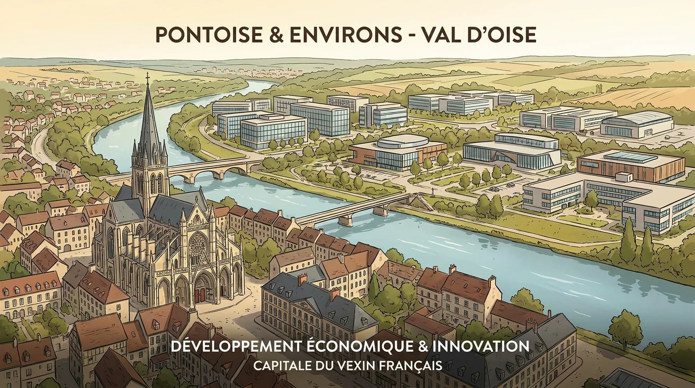 Vue panoramique de Pontoise et de ses zones d'activité économique dans le Val d'Oise