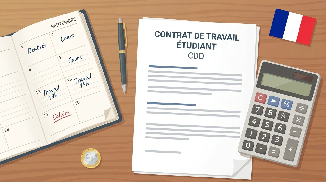 Contrat de travail étudiant et agenda sur un bureau