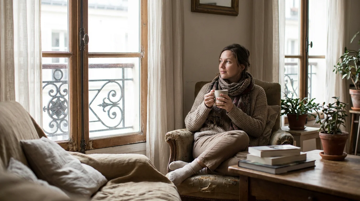 Personne pensive assise près d'une fenêtre, illustrant l'impact émotionnel de la tromperie
